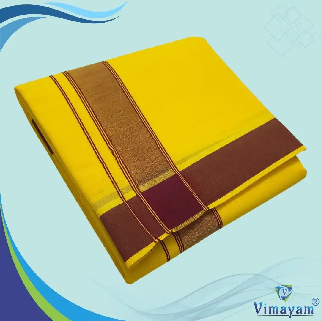 Yellow colour plain border dhoti towel - Assorted border colours – COLOUR DHOTIES | New Arrival | Vimayam Dhotis