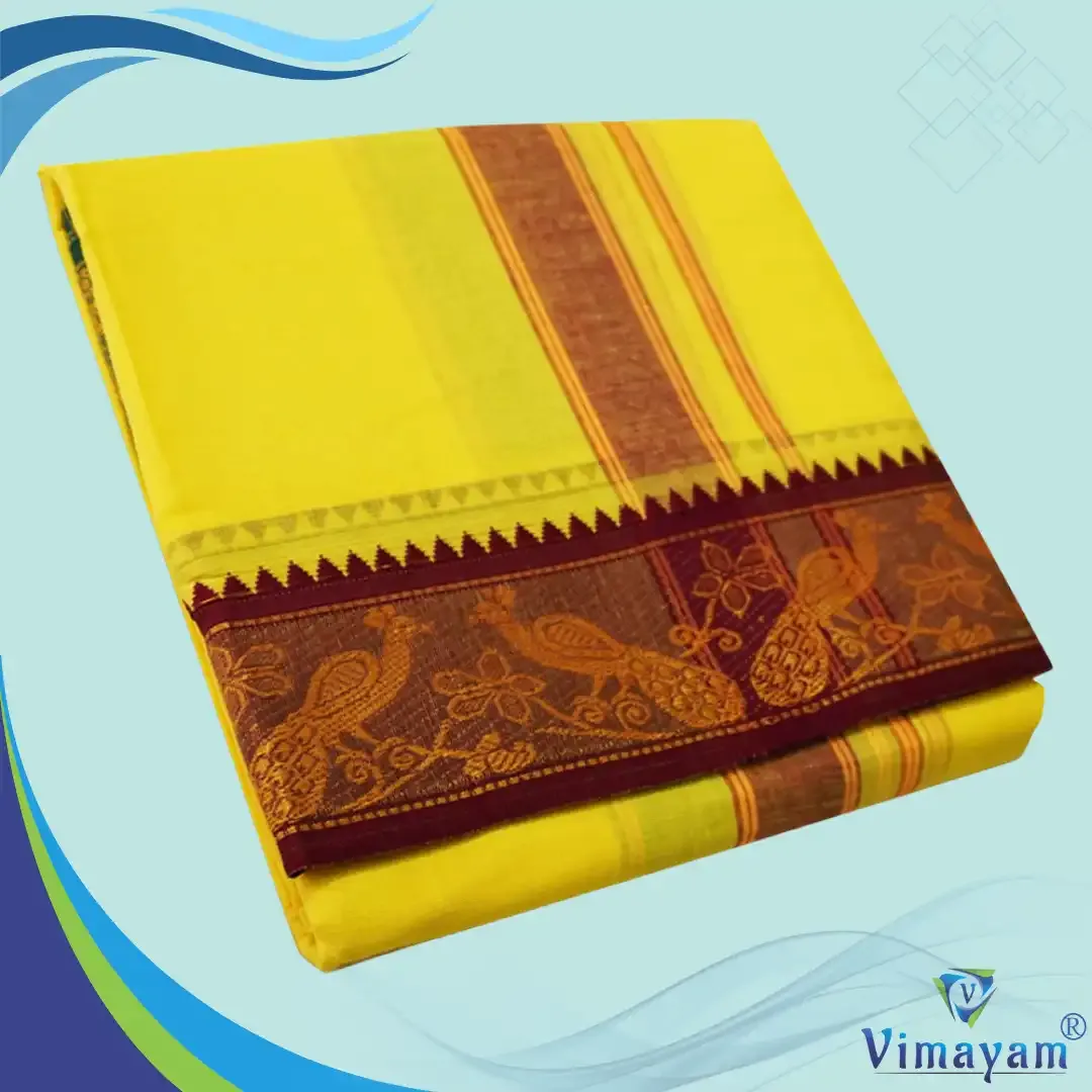 Yellow colour 3 inch border dhoti towel - Assorted border colour and designs – COLOUR DHOTIES | New Arrival | Vimayam Dhotis