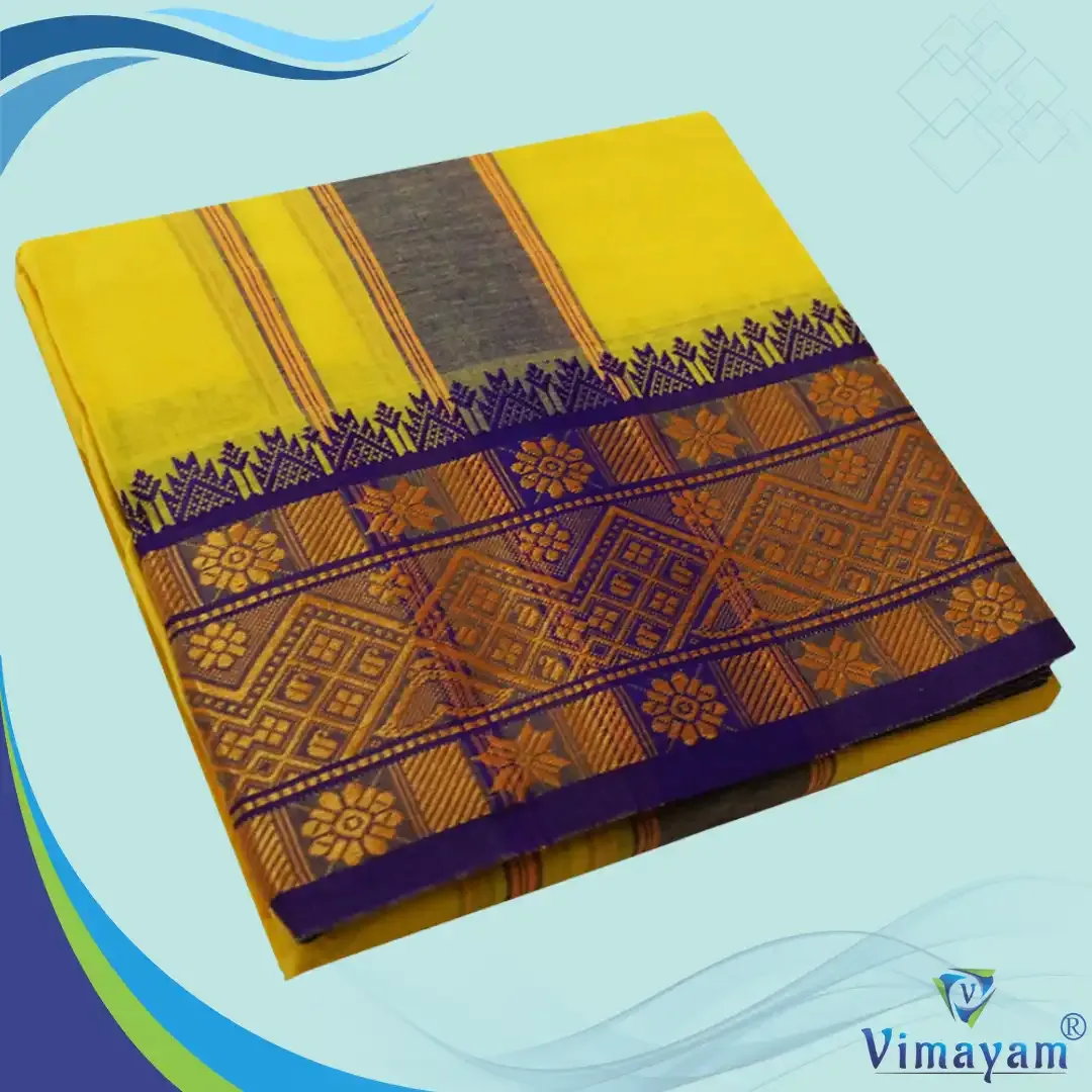 Yellow colour 6 inch border dhoti towel - Assorted border colour and designs – COLOUR DHOTIES | New Arrival | Vimayam Dhotis