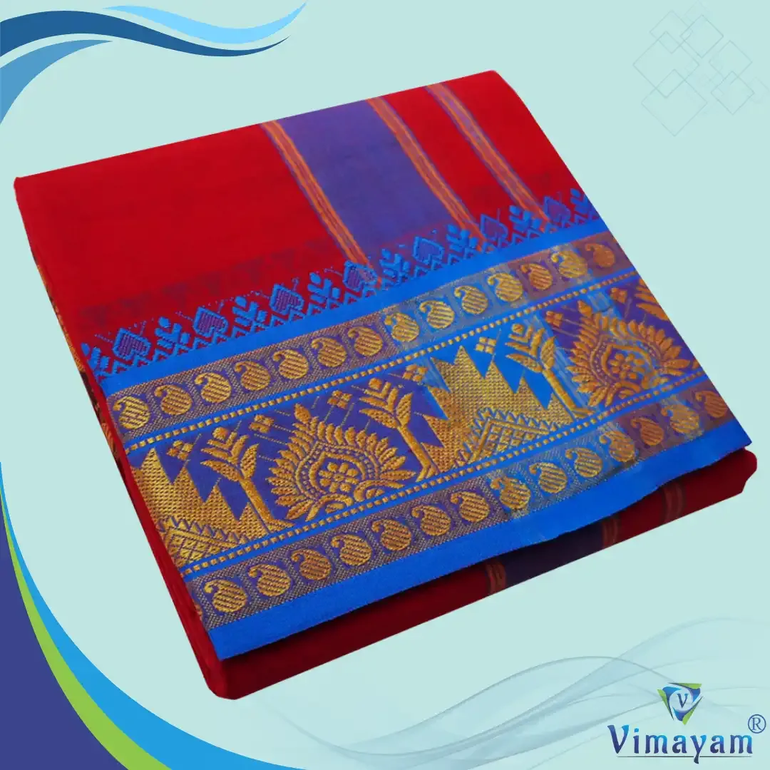 Red colour 6 inch border dhoti towel - Assorted border colour and designs – Vimayam Dhotis
