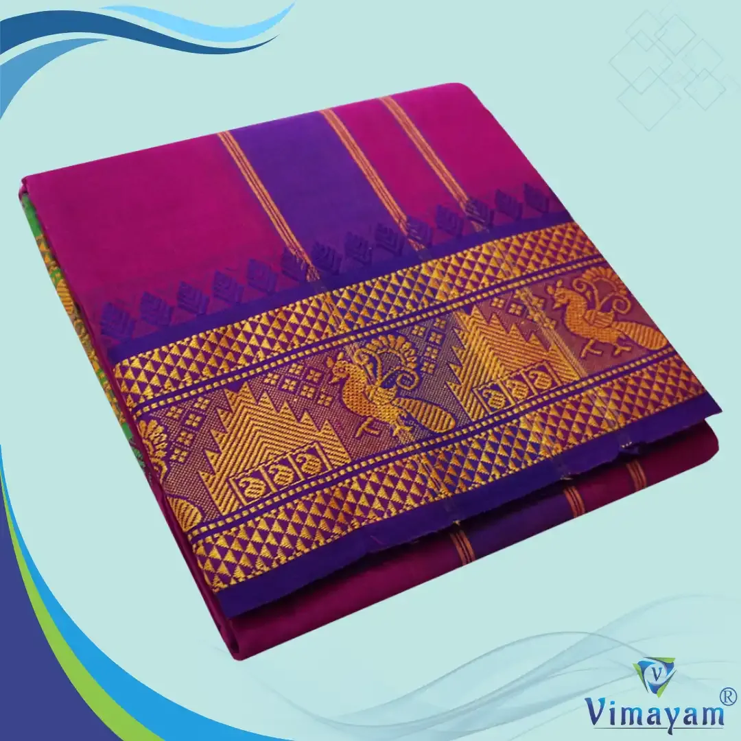 Purple colour 6 inch border dhoti towel - Assorted border colour and designs – Vimayam Dhotis