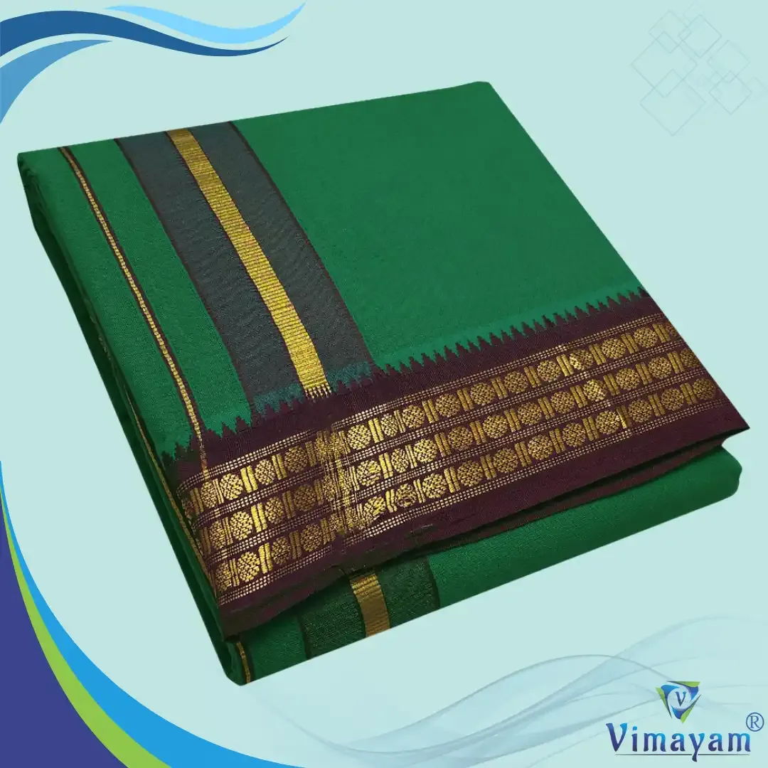 Green colour dhoti udraj coin border - Vimayam Dhoties
