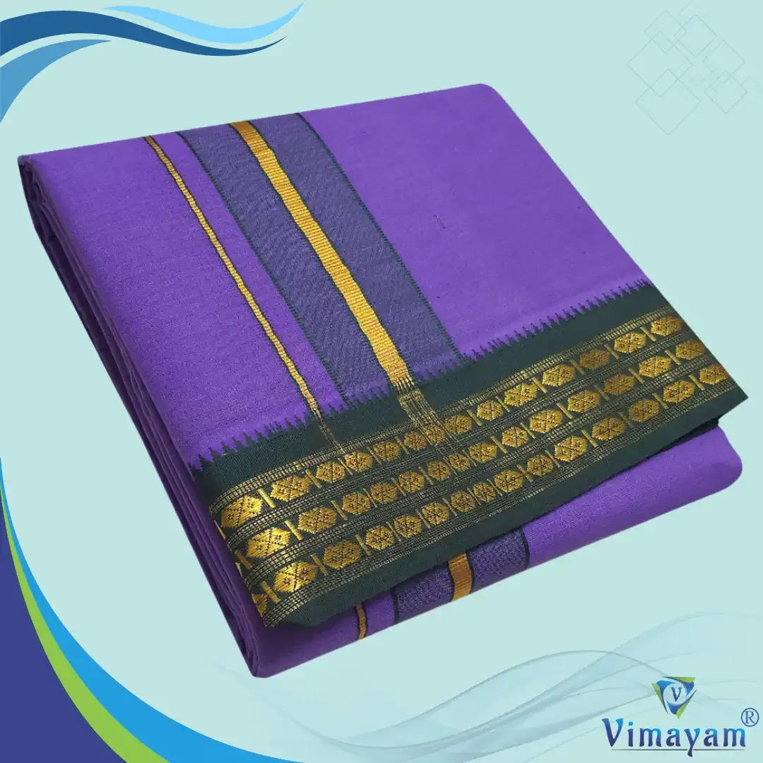 Violet colour dhoti udraj coin border - Vimayam Dhoties