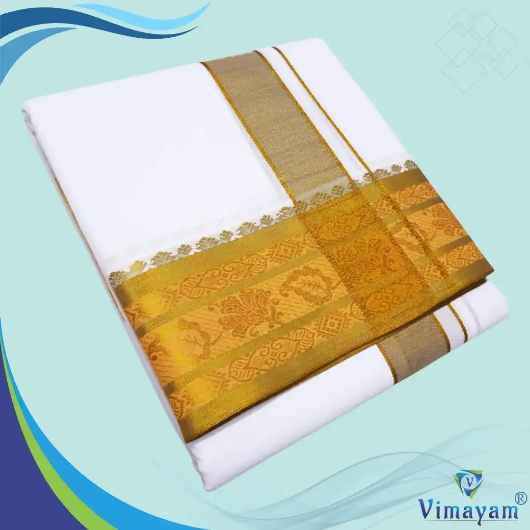 Golden zari tissue border premium quality dhoti - Assorted border