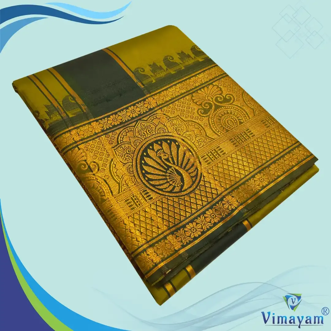 Military Brown premium quality big border dhoti - Assorted border designs - Vimayam Dhoties