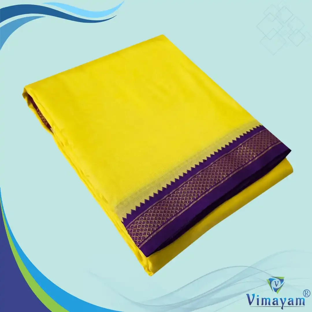 Yellow colour mayilkan premium quality 5 Kan - Assorted border colours – SILK DHOTIES | New Arrival | Vimayam Dhotis
