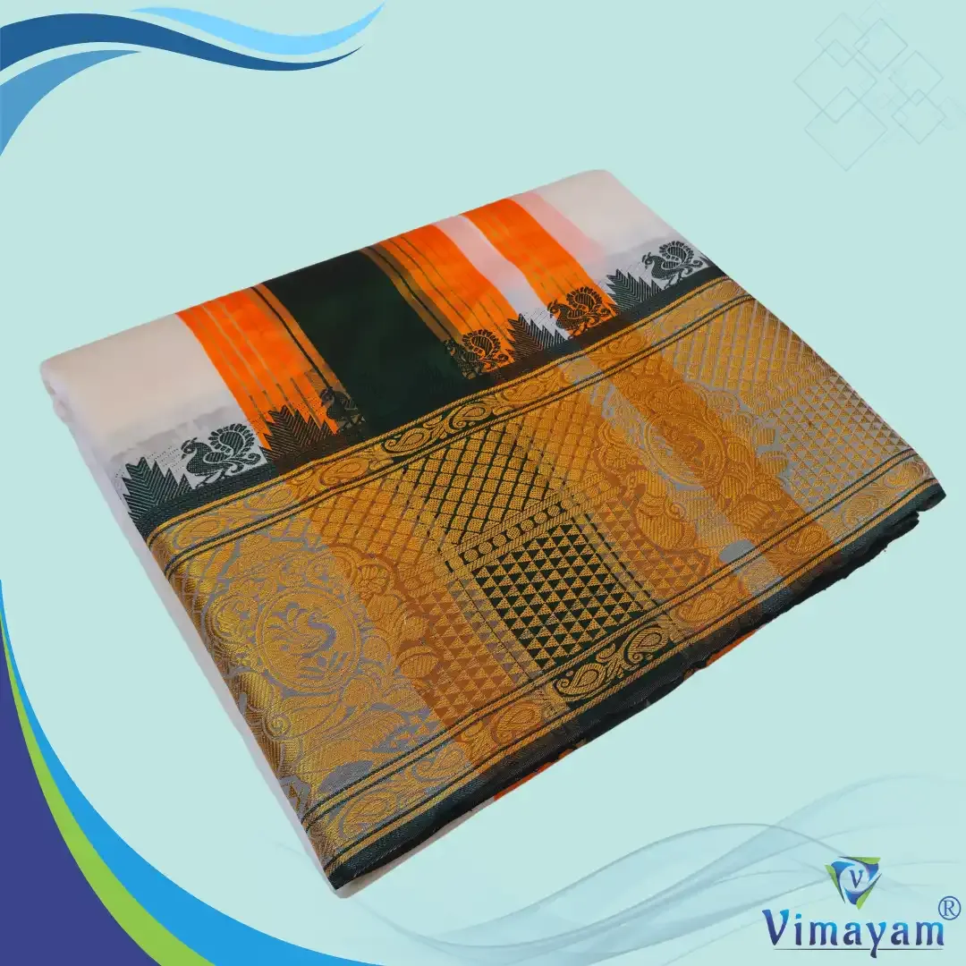 Tirupathi vasthiram melchat 24X12 - Ivory(Assorted Border designs) - Vimayam Dhoties