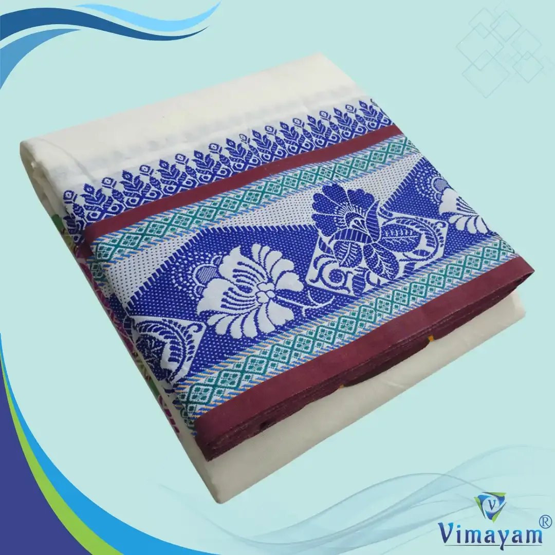 Dual rose designed premium quality dhoti - Assorted border colours - Vimayam Dhoties