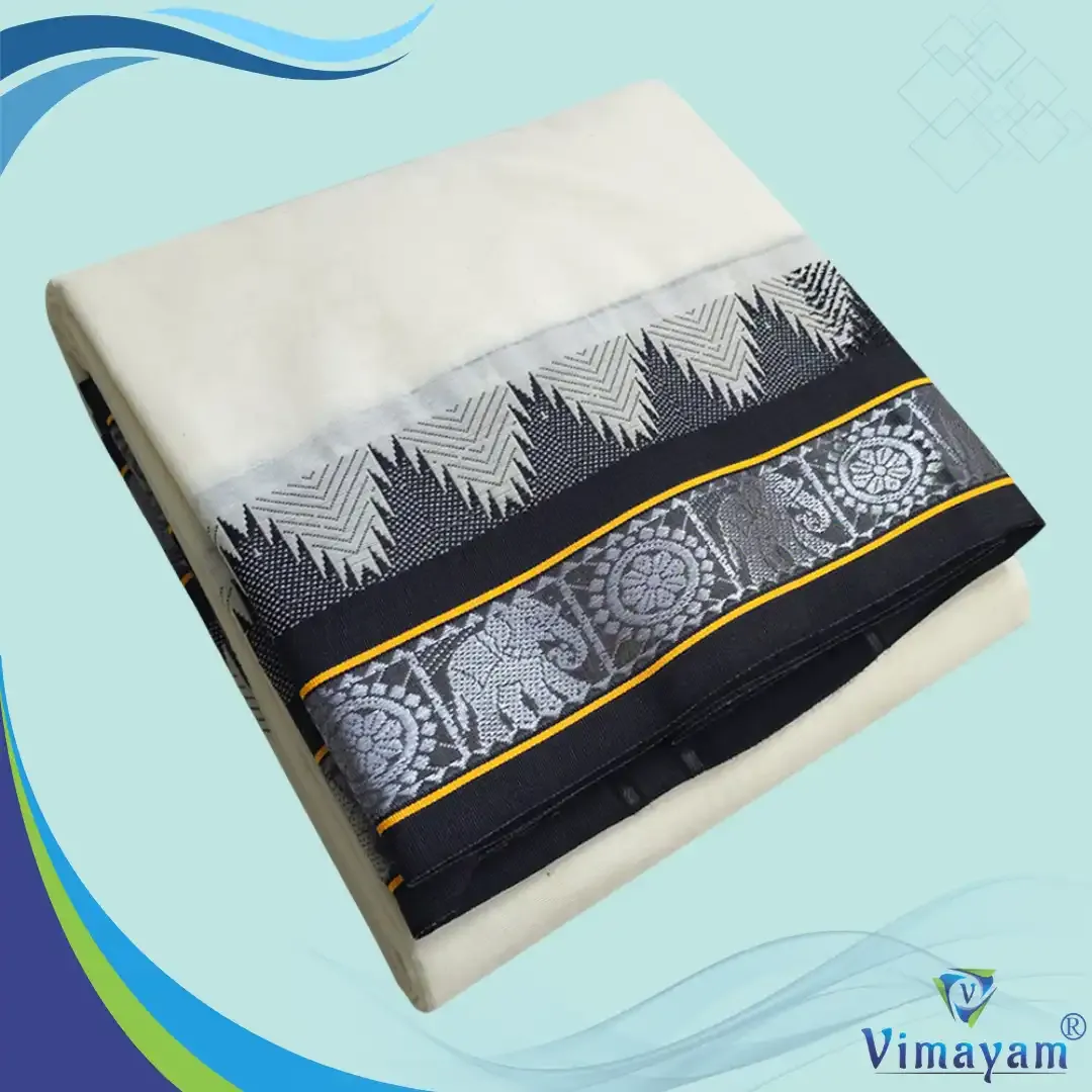 Black border mini tower premium quality dhoti - Assorted designs - Vimayam Dhoties