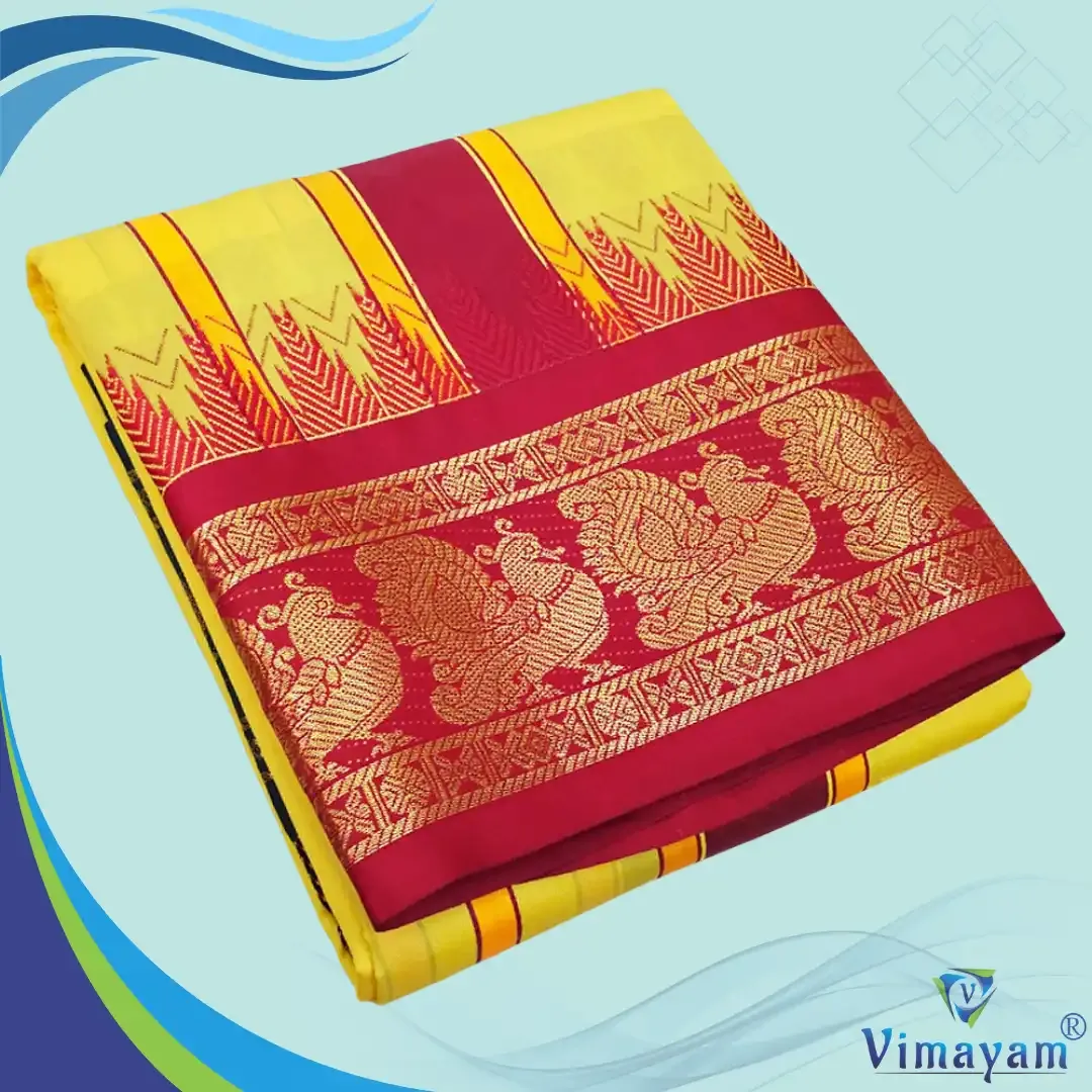 Yellow soft silk dhoti premium quality - Assorted border designs – SILK DHOTIES | New Arrival | Vimayam Dhotis
