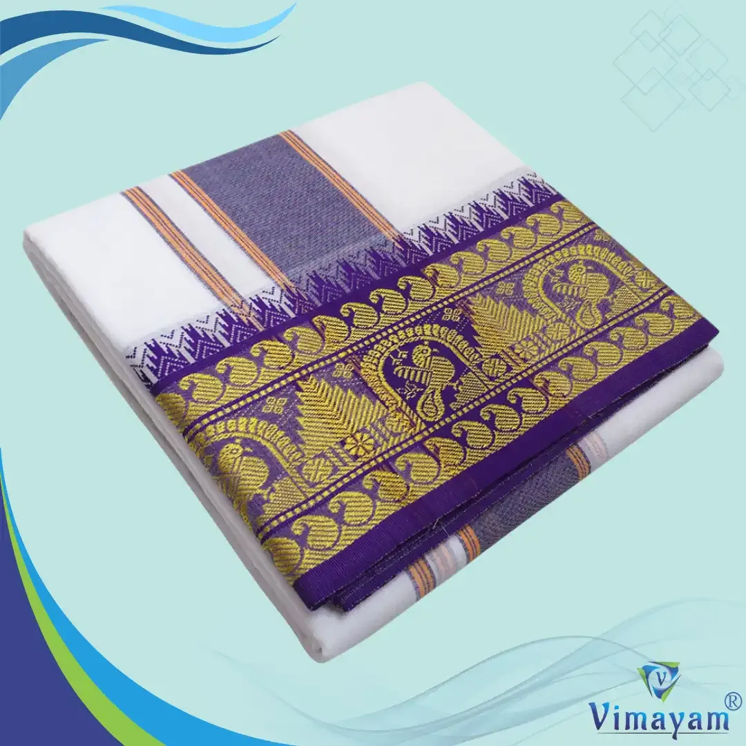 Green and violet 6 inch border dhoti - Assorted border