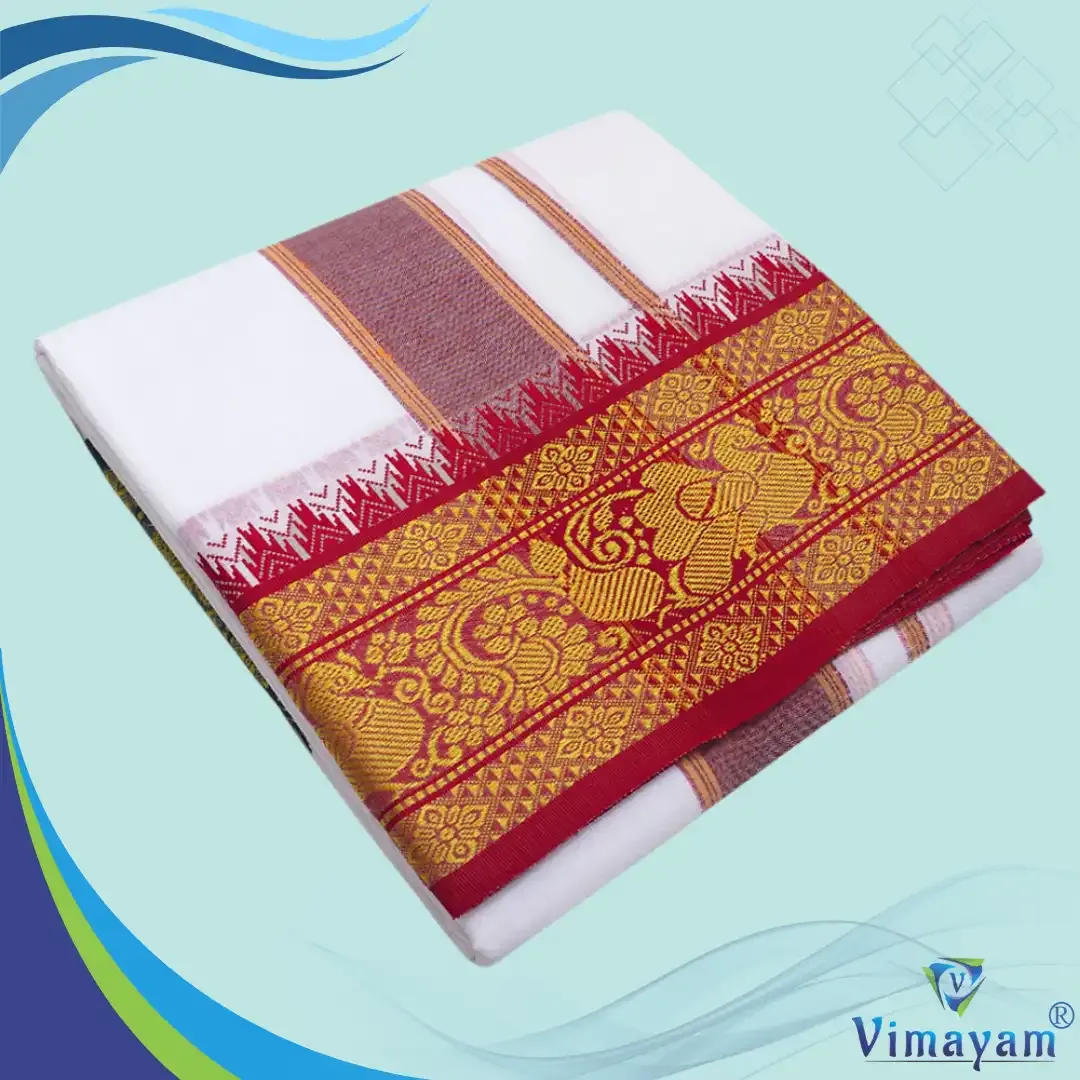 Green and red 6 inch border dhoti - Assorted border