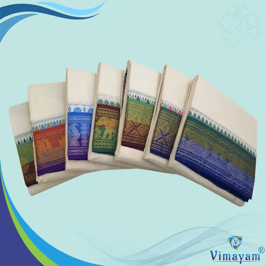  Multi colour border premium quality dhoti 5 inch border - Assorted border designs - Vimayam Dhoties