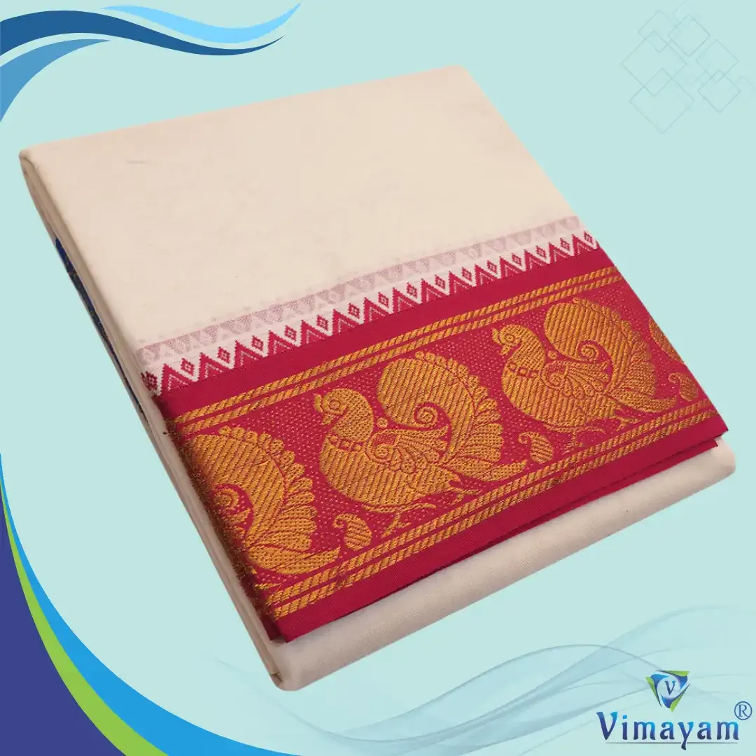 Rose and contrast border premium quality dhoti 5 inch