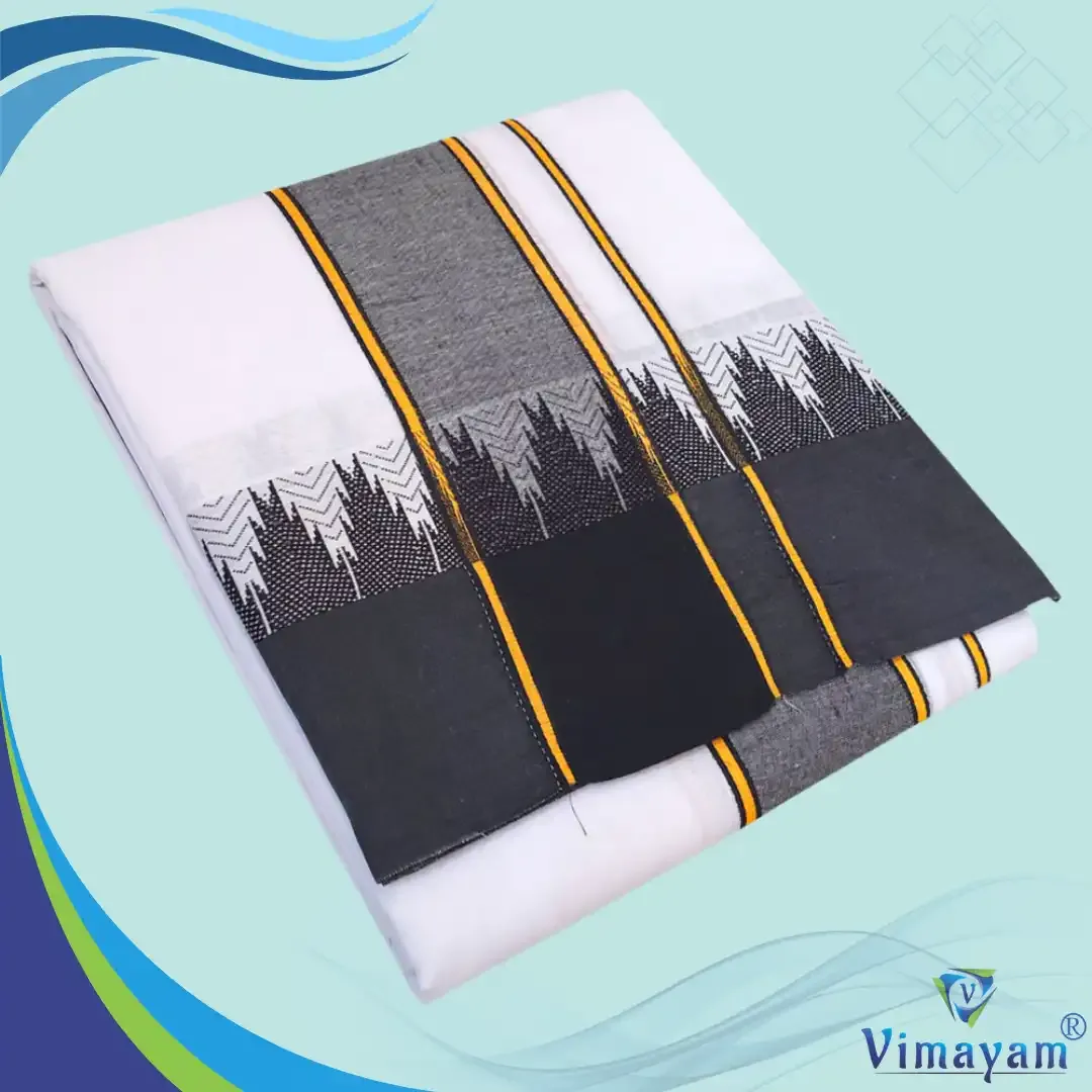 Plain Black border thalamboo temple border white dhoti - Vimayam Dhoties