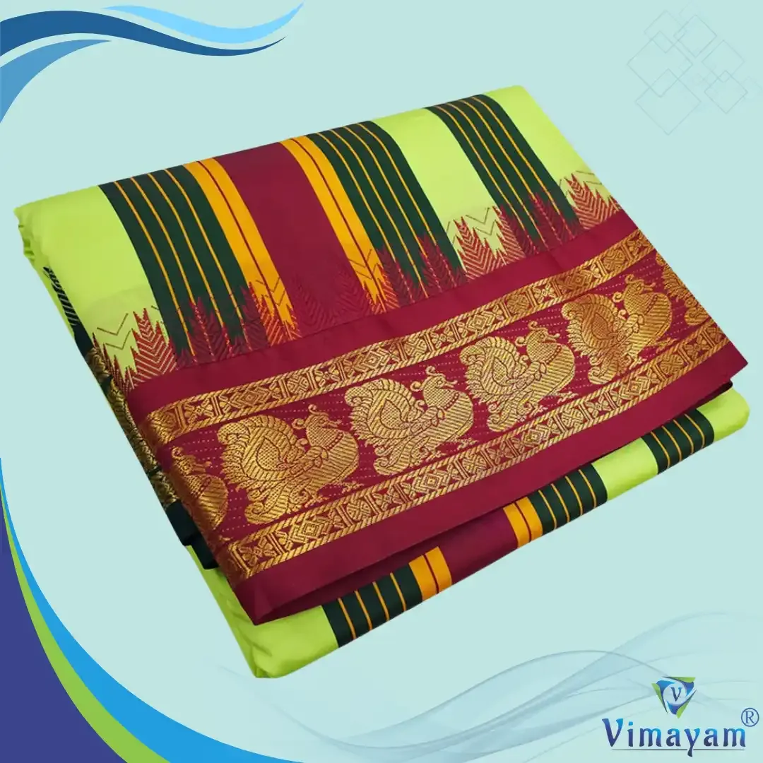 Tirupathi vasthiram 24X12 melchat - Lime Green(Assorted Border designs)  - Vimayam Dhoties
