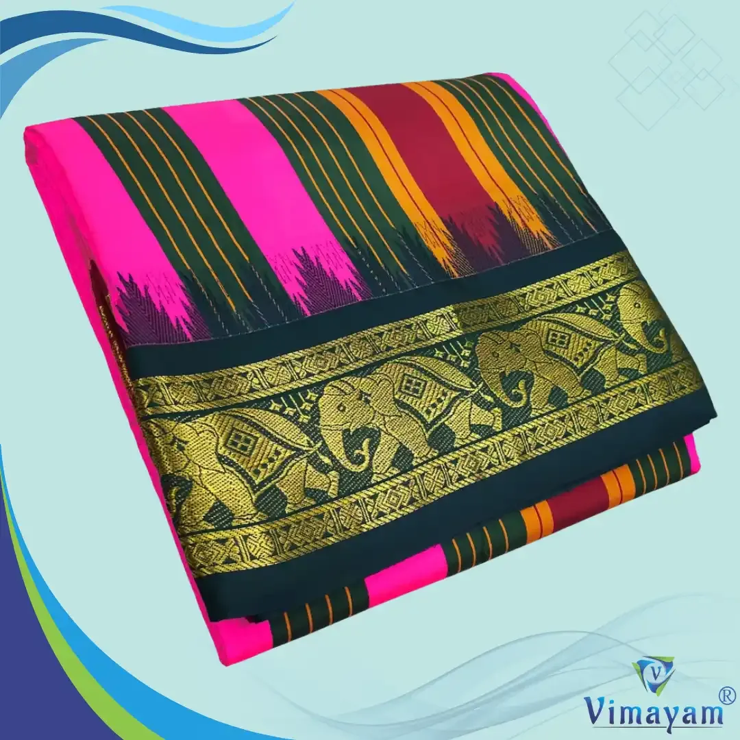Tirupathi vasthiram 24X12 melchat - Pink (Assorted Border designs) - Vimayam Dhoties