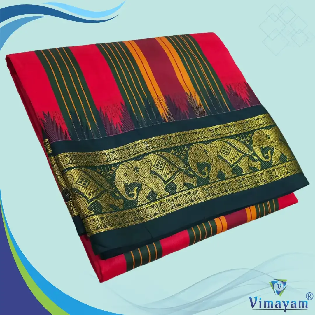 Tirupathi vasthiram 24X12 melchat - Red(Assorted Border designs) - Vimayam Dhoties