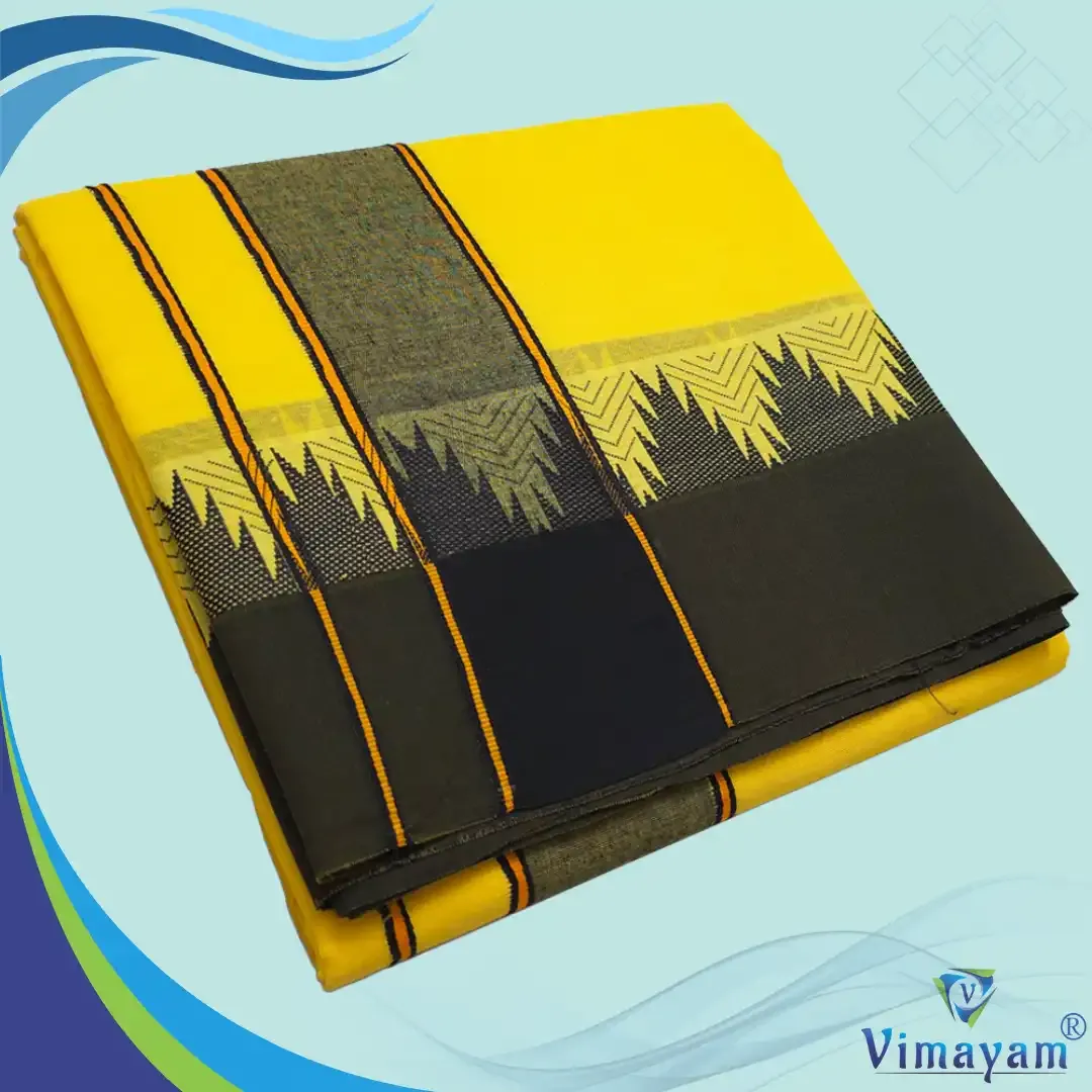 Yellow Colour Temple border premium quality dhoti - Black Border – COLOUR DHOTIES | New Arrival | Vimayam Dhotis