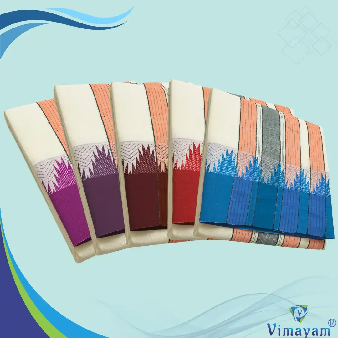 Plain border thalamboo vaishnava dhoti - Assorted border colours - Vimayam Dhoties