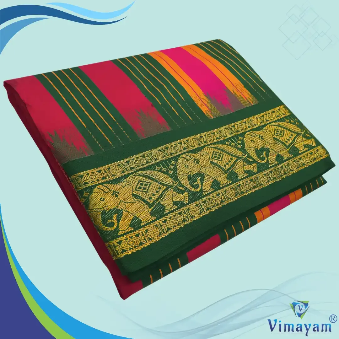 Tirupathi vasthiram 24X12 melchat - Magenta(Assorted Border designs) - Vimayam Dhoties