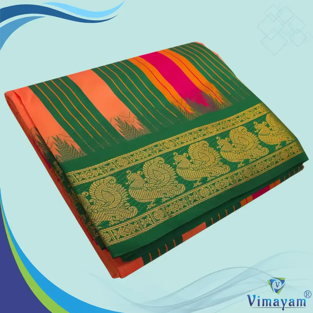 Tirupathi vasthiram 24X12 melchat - Coral (Assorted Border designs) - Vimayam Dhoties