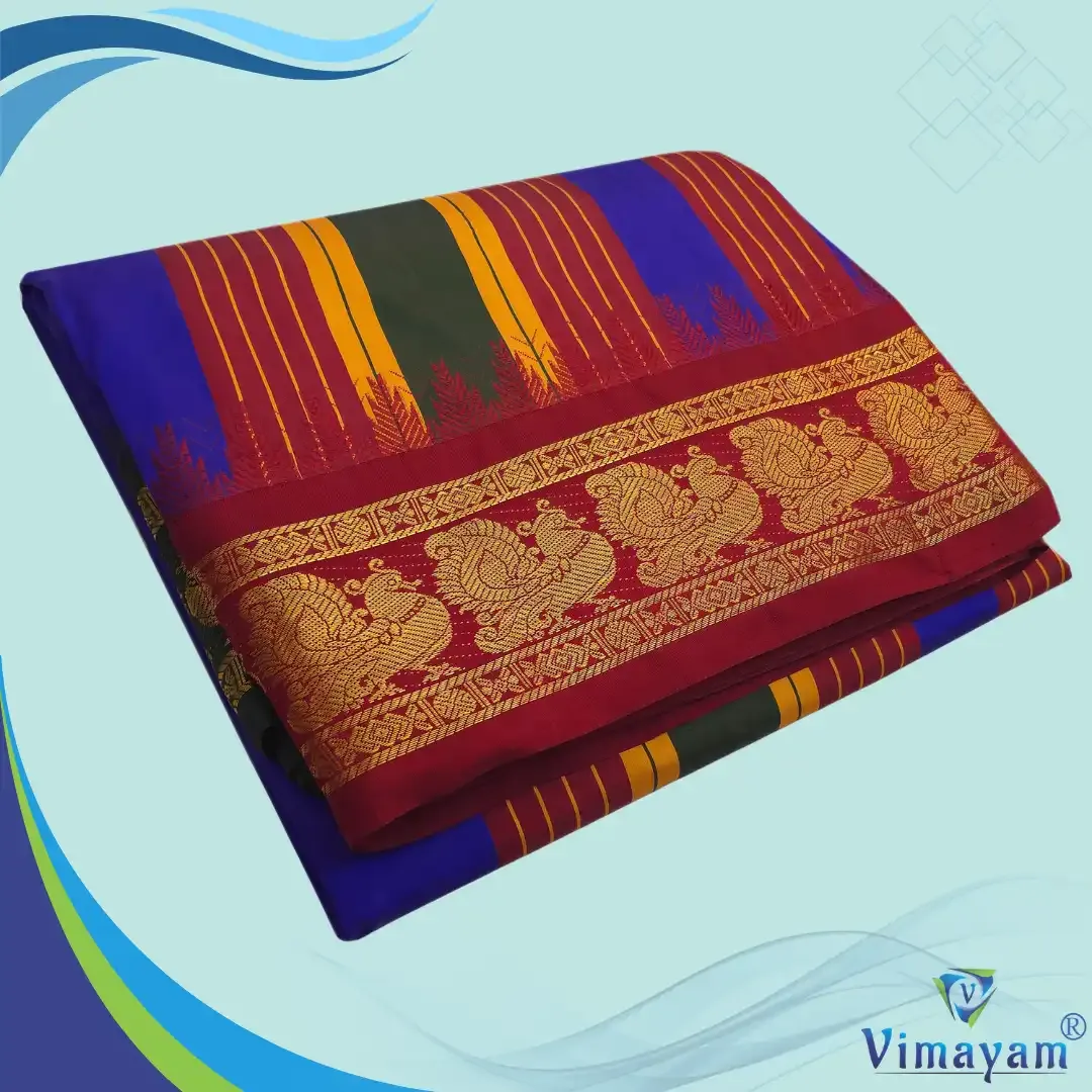 Tirupathi vasthiram 24X12 melchat - Dark Blue (Assorted Border designs) - Vimayam Dhoties