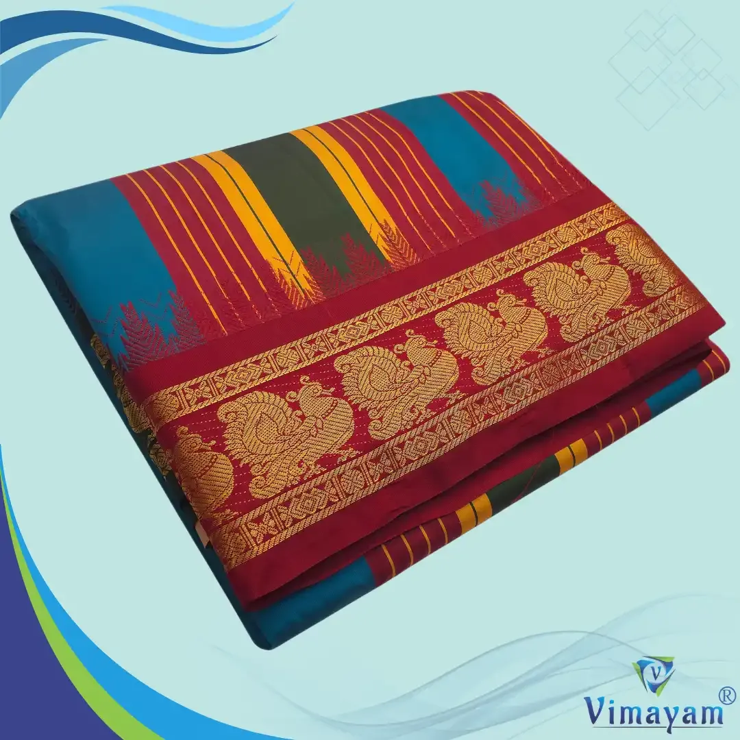 Tirupathi vasthiram 24X12 melchat - Peacock Blue (Assorted Border designs)