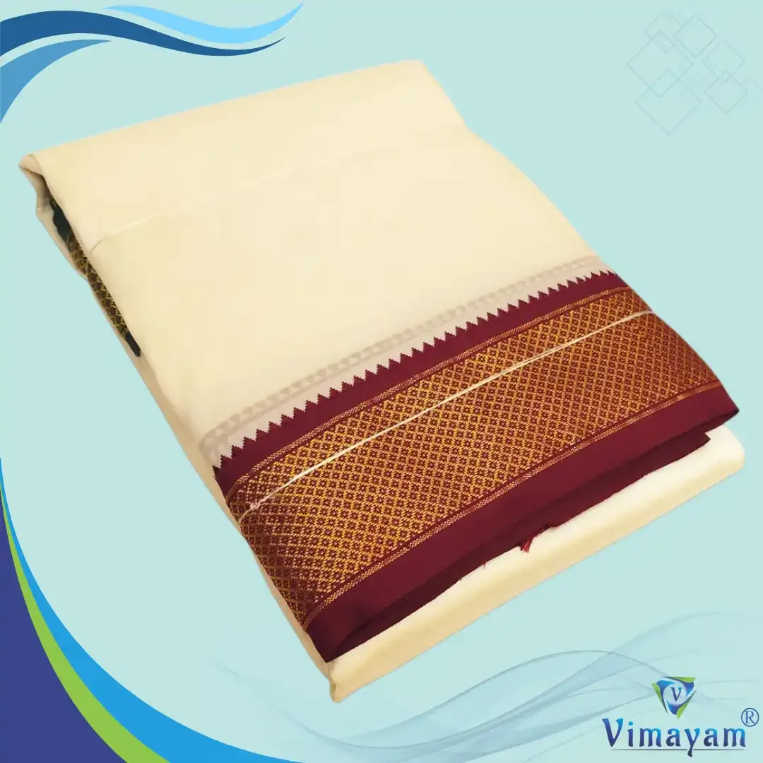 Art silk cream colour silk dhoti mayilkan dhoti - 11
