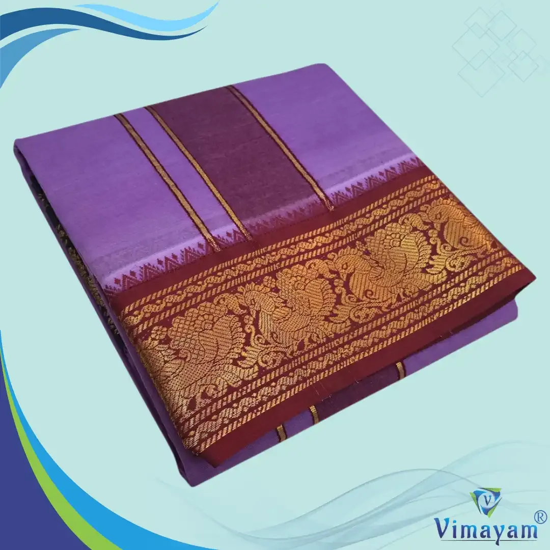 Brinjal Blue colour premium quality dhoti towel - Assorted border colour and designs - Vimayam Dhoties