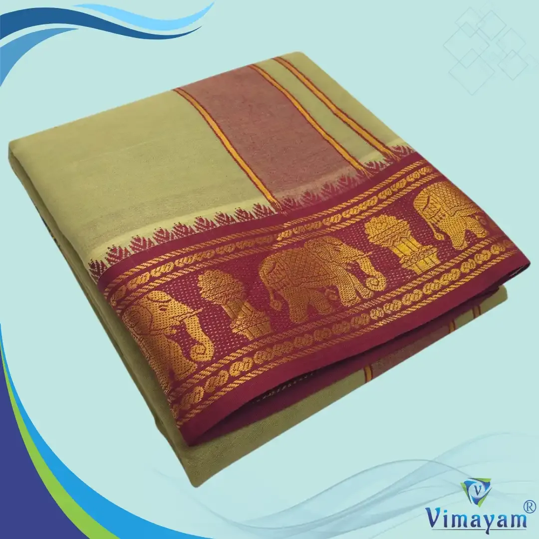 Khakki colour premium quality dhoti towel - Assorted border colour and designs - Vimayam Dhoties