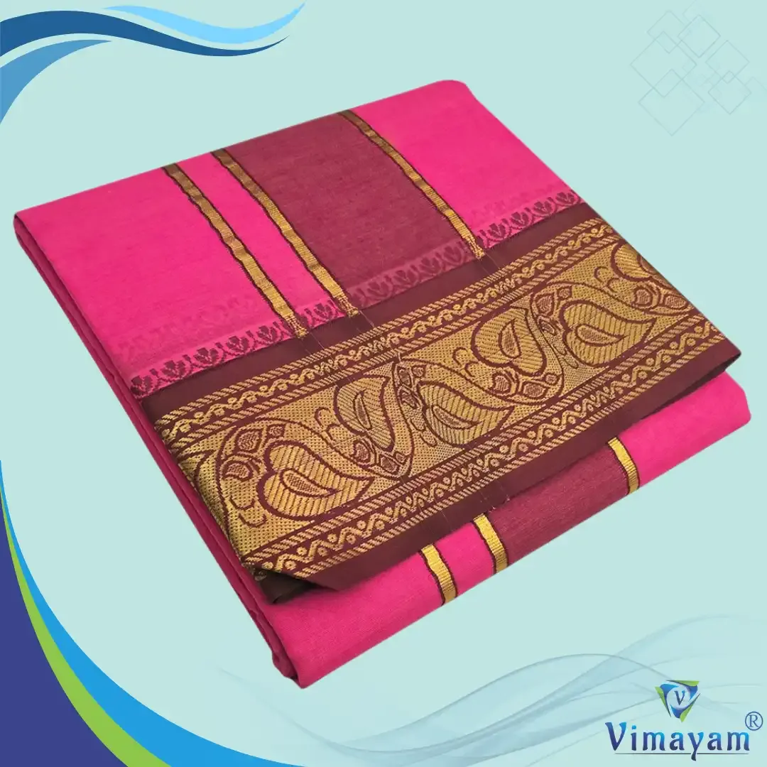 Queen rose colour premium quality dhoti towel - Assorted border colour and designs - Vimayam Dhoties