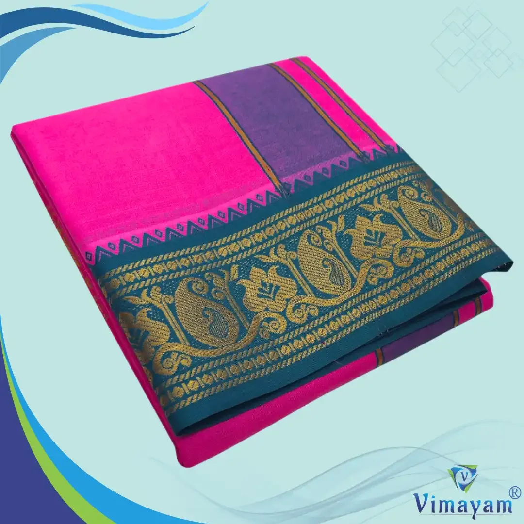 Rose colour premium quality dhoti towel - Assorted border colour and designs - Vimayam Dhoties