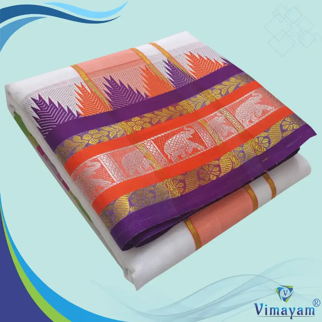 Dual Colour Meena temple border dhoti premium quality white dhoti