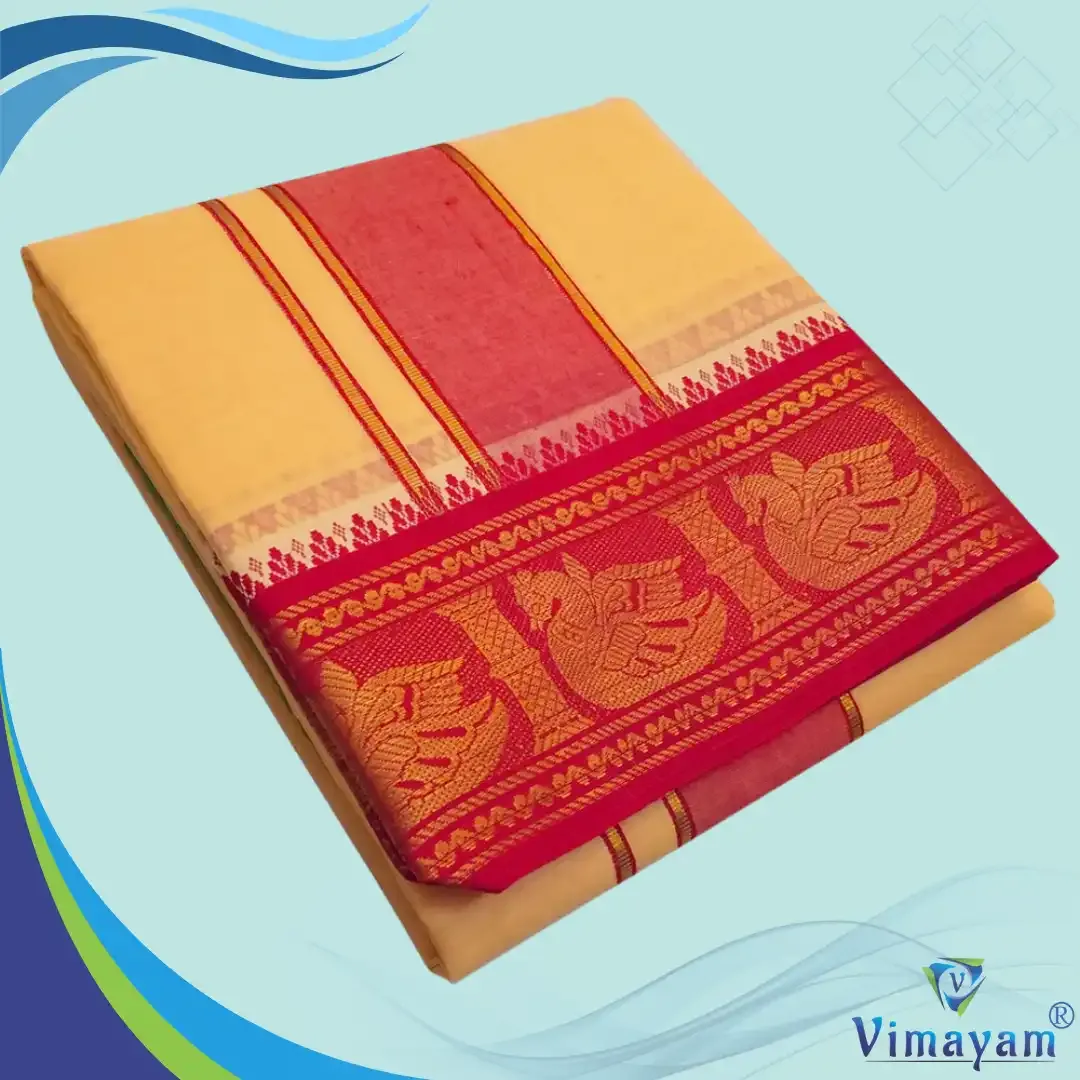 Sandal colour premium quality dhoti towel - Assorted border colour and designs - Vimayam Dhoties