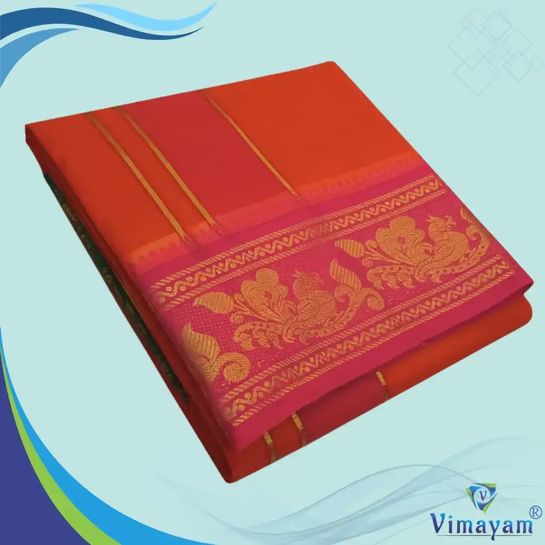 Orange colour premium quality dhoti towel - Assorted border colour