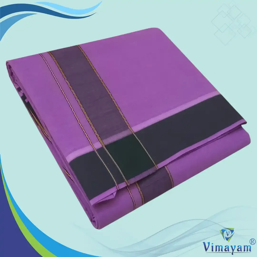Lavender colour plain border dhoti towel - Assorted border colours