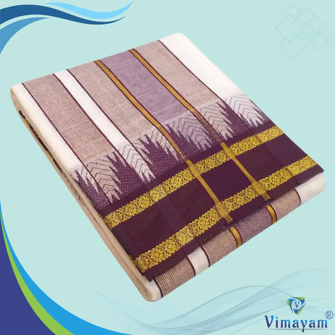 Plain Border with flower vaishnava dhoti  - Vimayam Dhoties